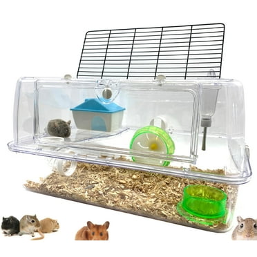 Acrylic Clear 2-Level Dwarf Hamster Palace Mouse Home Gerbil House Rat Habitat Cage Include Full Accessories With Running Wheel Water Bottle Hide House Food Bowl