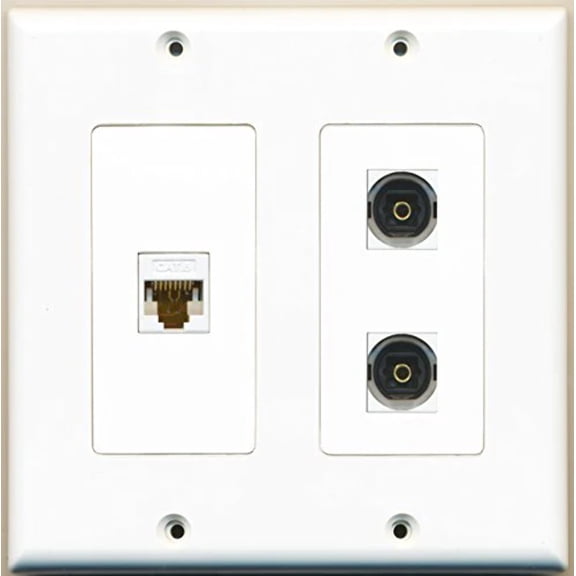 RiteAV - 2 Port Toslink 1 Port Cat6 Ethernet White - 2 Gang Wall Plate