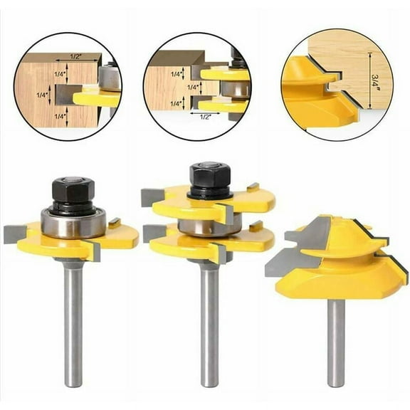 45 Degree Lock Miter Router Bit Set, High Hardness YG6 Carbide Alloy Steel Blades For Seamless Woodworking, Heat Treated For Longevity In Furniture Crafting And Cabinetry (3-Piece)
