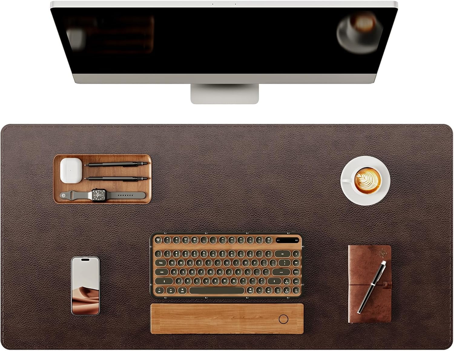 Genuine Leather Desk Mat, 35.4"X17" Leather Desk Mat, Office Desk Pad, Thick Desk Pad with Stitched Line, Non-Slip Laptop Writing Pad with Rubber Base(Black, 35.4"X17")
