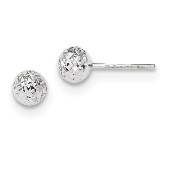 Real 14kt White Gold Diamond Cut 6mm Ball Post Earrings; for Adults and Teens; for Women and Men