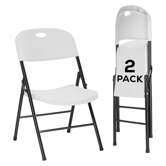 (2pcs Heavy Duty Plastic Foldable Chair for Adults, Portable Outdoor Seating for Wedding, Event, Party, Backyard, Patio, or Dining Use, Comfortable Stackable Design (White, 2 Pack)