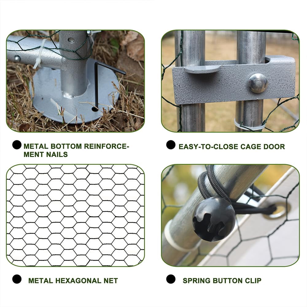 Large Metal Chicken Coop Walk-in Poultry Cage with Water-Resident and Anti-UV Cover Duck Rabbit Cat House Outdoor Chicken Run Pen with Spire Shaped Cage