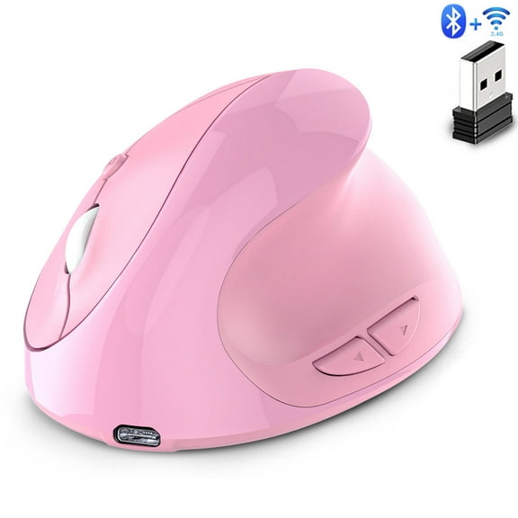 Silent Ergonomic Optical Vertical Wireless Mouse Rechargeable 2.4GHz Bluetooth Type-c 2.4G Pink Charging Model