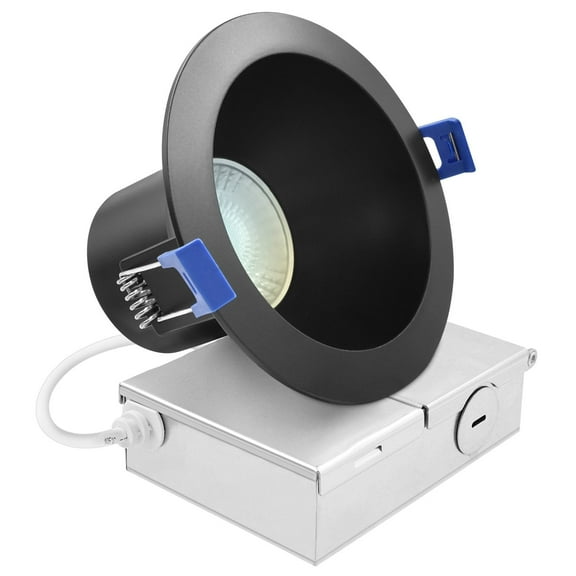 Luxrite 4" LED Recessed Ceiling Light J-Box 12W 5CCT 960 Lumens Dimmable Wet Rated IC Rated ETL Listed Black Trim