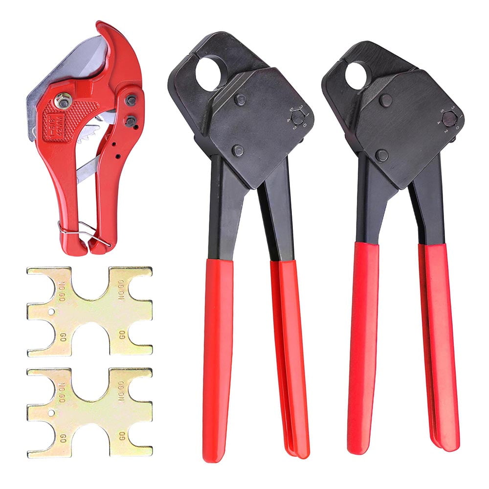 1/2" & 3/4" 2 Pex Crimper Set With Gonogo Angle Gauge Plumbing Crimping Tool Kit 