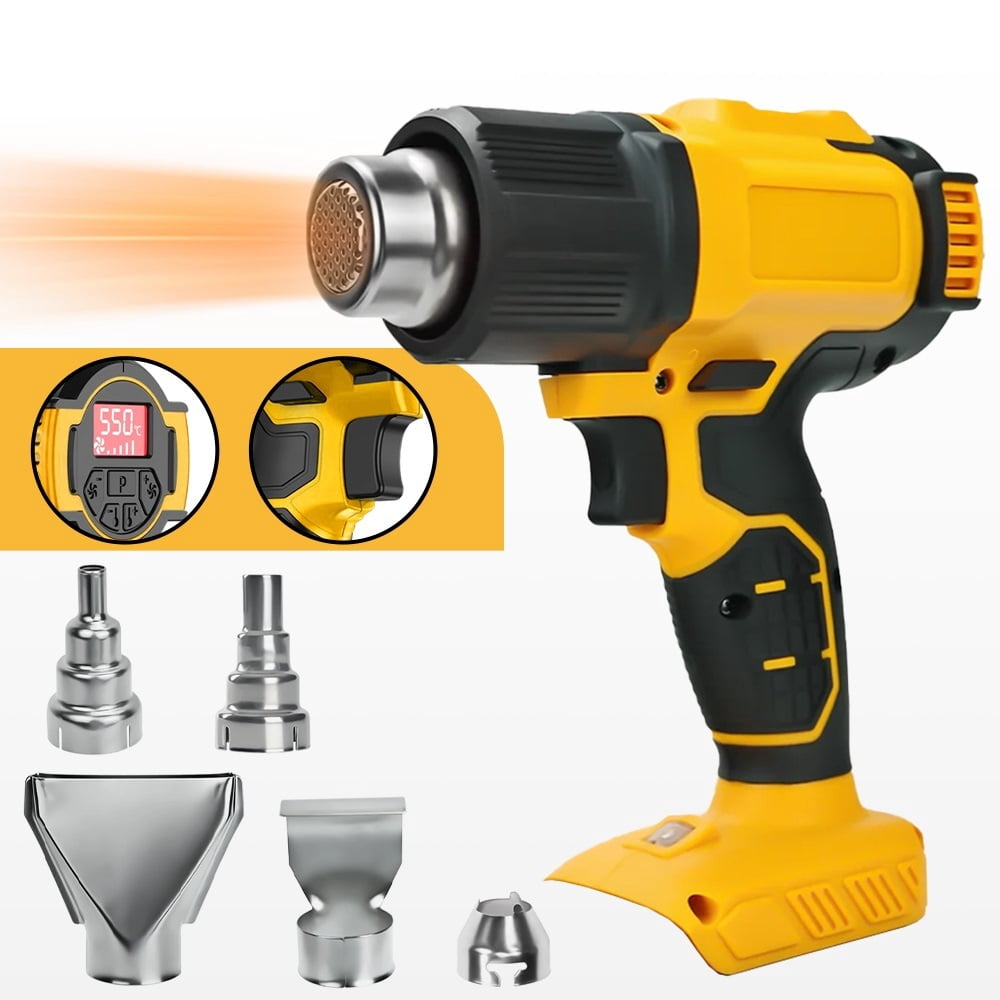 300W 550 Cordless Heat Gun with 5 Nozzle & LCD Digital Display Cordless Hot Air Gun for DW 20v Battery  (No Battery) ,Variable Temperature