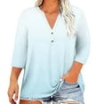 thumbnail image 2 of Crunowin Plus-Size Tops for Women, Gradient V-Neck 3/4-Sleeve Button Tee Loose Casual & Comfy T-shirts Light Blue 2XL, 2 of 6