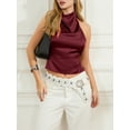 thumbnail image 4 of HWWANBEI Women Halter Backless Tank Tops Satin High Cowl Neck Summer Solid Color Slim Fit Crop Tops, 4 of 7