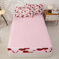 thumbnail image 4 of Homewish Cartoon Initial S Zipper Twin Comforter Sets with Fitted Sheet and 2 Pillowcases,Red Cherry Kawaii Bow Zipper Bedding Set for Girls,4-Piece,Pink Reversible, 4 of 6