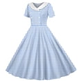 thumbnail image 3 of Vornjynx Midi Dresses for Kids Girls Plaid Printed Button-Up Collar V Neck Summer Wedding Trendy Dress Light Blue Size 12, 3 of 7