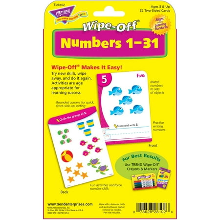 Trend, TEPT28102, Numbers 1-31 Wipe-off Activity Cards, 1 Set, Multi