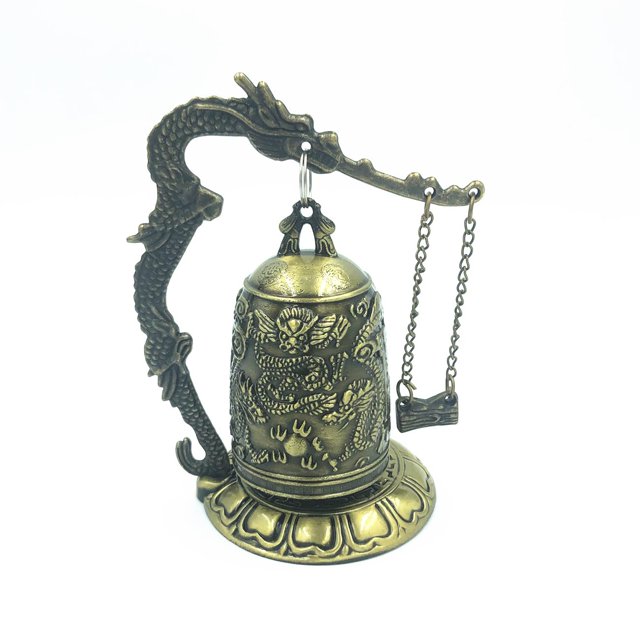 Reloj de bronce con forma de dragón y cerradura, adornos de feng shui, carillón de viento, joyería artesanal, campana de metal