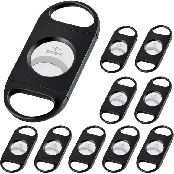 Cigar Cutter Set (10 Pack), Enlarged 65 Ring Fit Almost Cigars, Guillotine Double Blade, Cigar Accessories for Men, Plastic Smoking Accessories Tool, Portable Sharp Clean Cut - Black