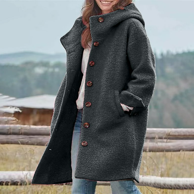 Bovemsi Trench Coats Womens Long Sleeve Casual Fleece Fuzzy Jacket Loose  Fitting Warm Winter Outwear Fashion Lapel Fall Winter Clothes M -  Walmart.com