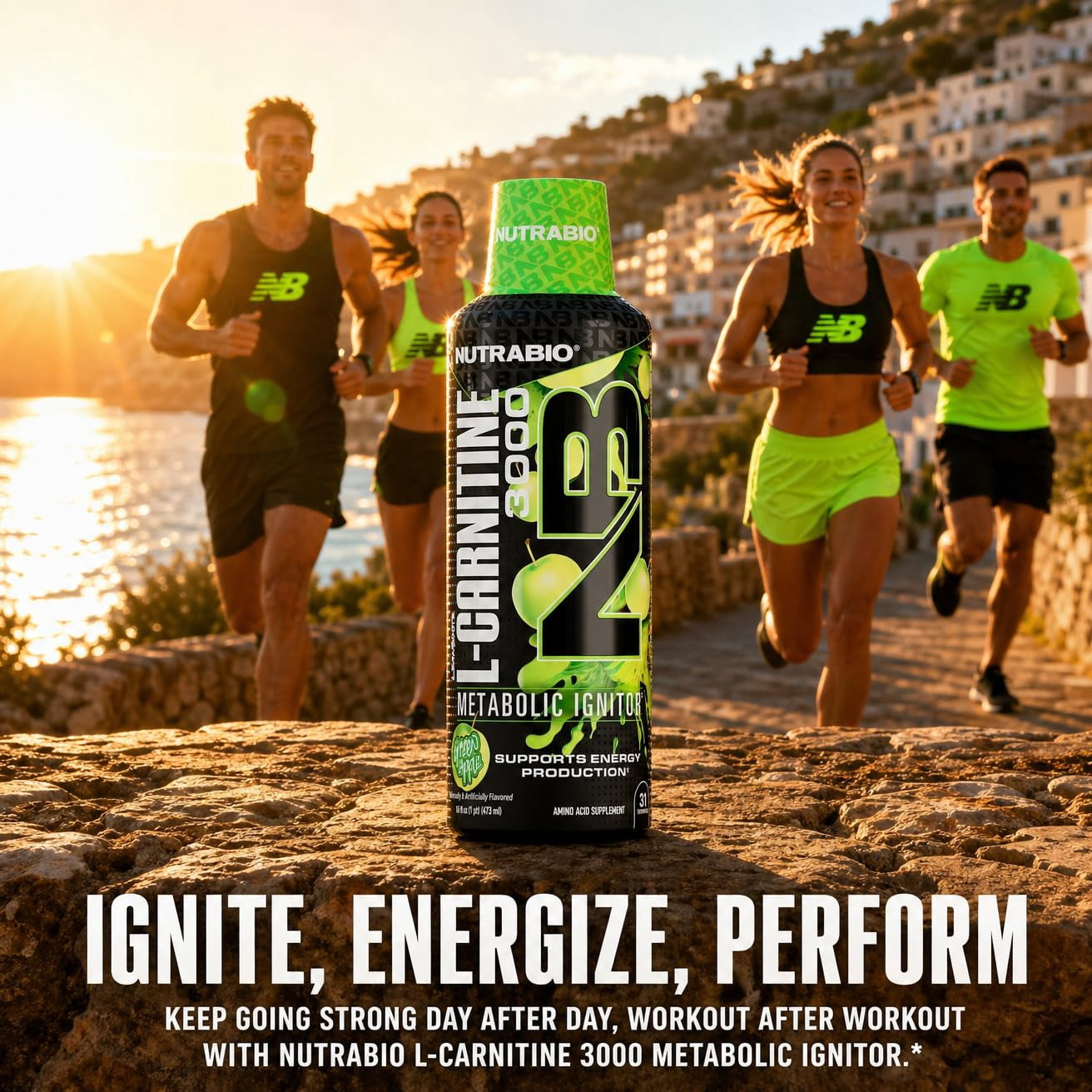 NutraBio – L-Carnitine Liquid Shots – 3000mg, (Green Apple) – 10mg of Vitamin B-5 – Zero Carbs & Sugars – Energy Production – Muscle Recovery
