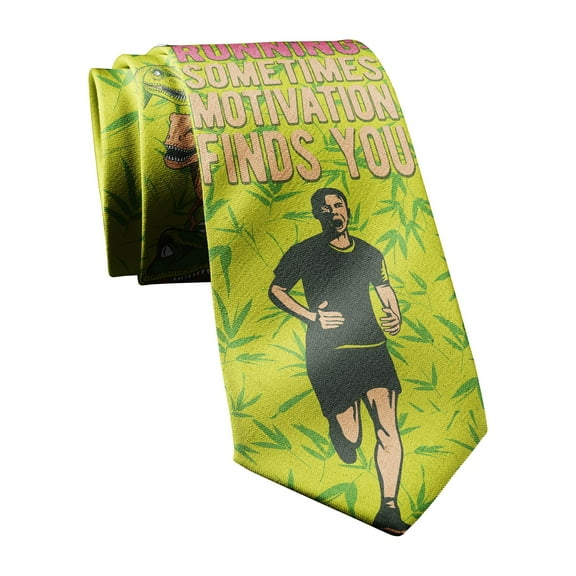 Running Sometimes Motivation Find You Necktie Funny Neckties for Men Dinosaur Tie Mens Novelty Neckties