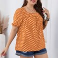 thumbnail image 4 of Jewelreauty Women Plus Size Polka Dot Tops Puff Short Sleeve Square Neck Chiffon Blouses Casual Tunic Tee (XL, Yellow), 4 of 8