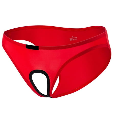 

Men Sexy Breathable Hollow Low-Waist Briefs Unisex Open File Ice Silk Panties
