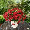 thumbnail image 2 of 12 Bundles Artificial Outdoor Flowers,UV Resistant Fake Violets Flowers with stems Plastic Faux Flowers Greenery Plants for Outdoor Hanging Plants Garden Porch Window Box Decor  (Red), 2 of 15