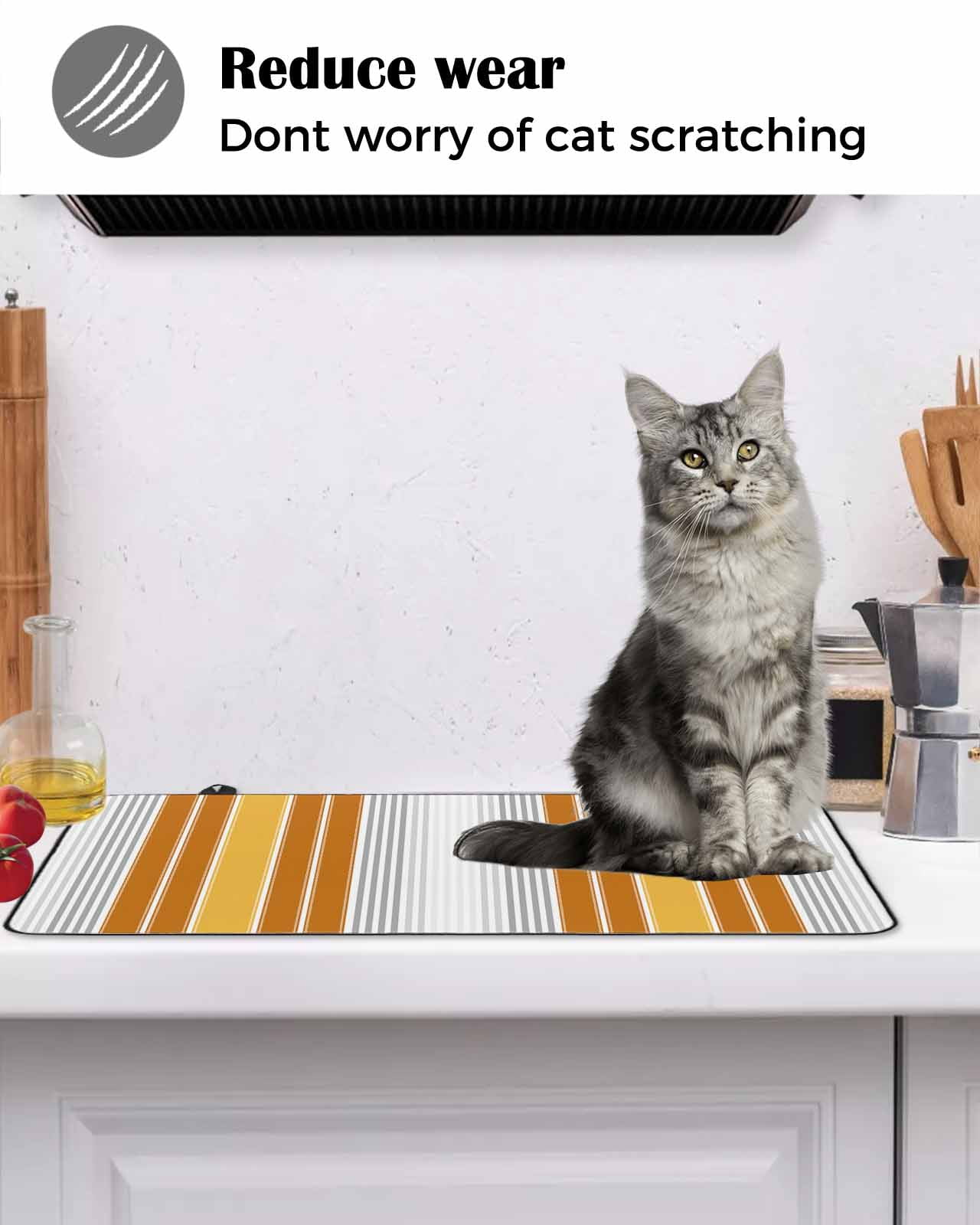 nqOlkjepod Large Induction Cooktop Protector Mat 36"x21", Orange Stripes Stove Top Covers for Electric Stove, Modern Farmhouse Simple Vertical Lines Stove Burner Cover Mats, Glass Top Stove Cover