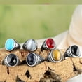 thumbnail image 3 of PAURO Men's Oval Gemstone Ring with Coconut Tree Leaf Carved Rings Classic Vintage Gothic Jewelry Black Stone Size 9, 3 of 5