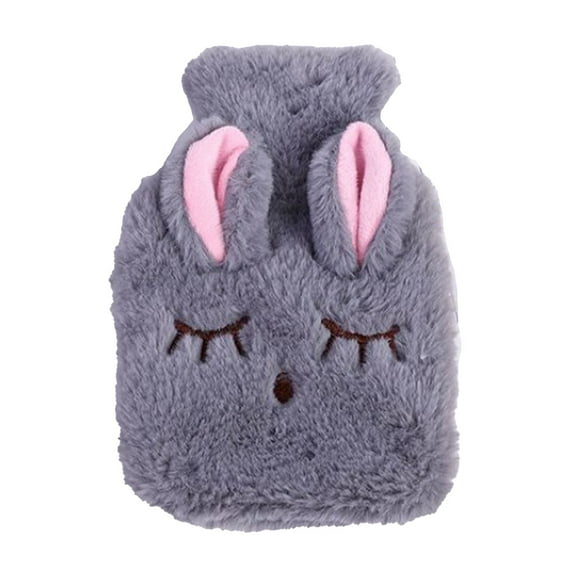 MiniHot Water Bottle,Hot Water Bottle Explosion Proof Prevent Scald DetachablePattern Plush Cover Hot Water Bag for Children Baby Adult The Best Winter Gifts Gray