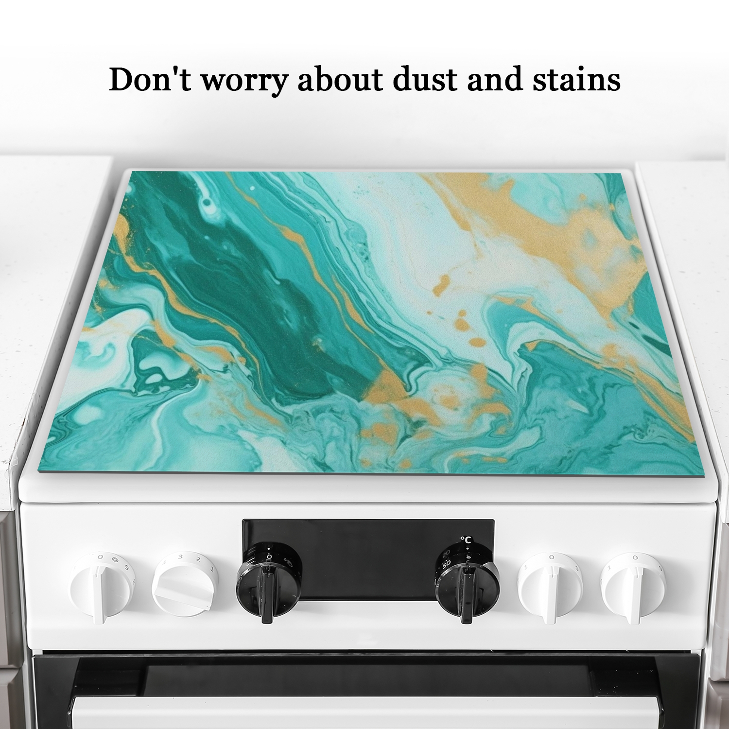 Cover for Stove Top Electric Flat Top, Abstract Marble Paint Oven Protector Mat, Glass Induction Cooktop Protector Mat, Blue Gold Range Cover for Kitchen RV (28×20 Inch)
