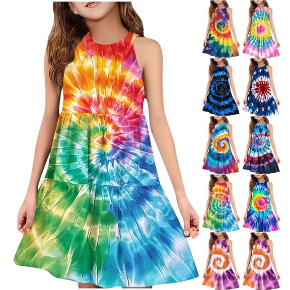 Piuwrlz Summer Dresses for Girls Casual Play Dresses Suspender Pleated Skirts Sky Blue Size 120