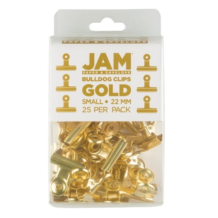 JAM Paper Bulldog Clips, Small, 22mm, Gold, 25/Pack
