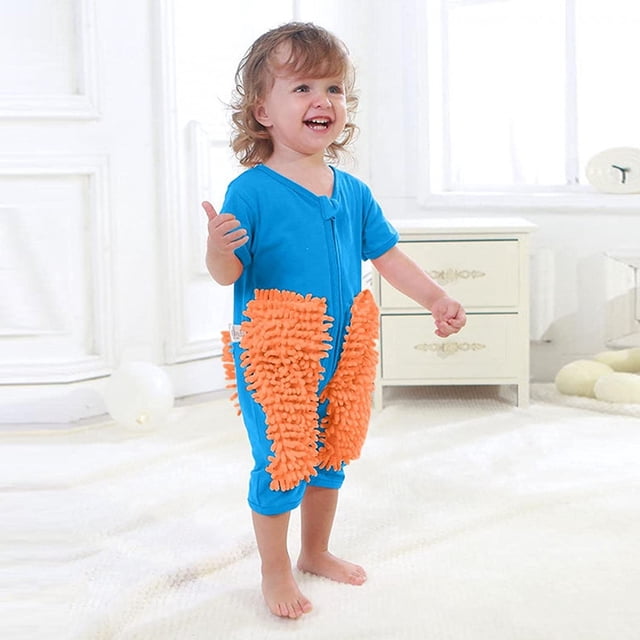Mono limpio para limpieza de suelo de fregona para bebé, mono infantil de manga corta para bebé que gatea