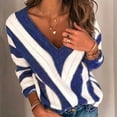 thumbnail image 2 of Baqcunre Sweaters For Women Womens V Neck Long Sleeve Pullover Top Striped Cutout Knit Sweater Womens Fall Tops Hoodies For Women Blue L, 2 of 5