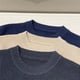 thumbnail image 5 of Suéter de lana de cuello redondo holgado con bloques de colores y rayas clásicas de invierno para hombre, suéter de punto cálido, 5 of 5