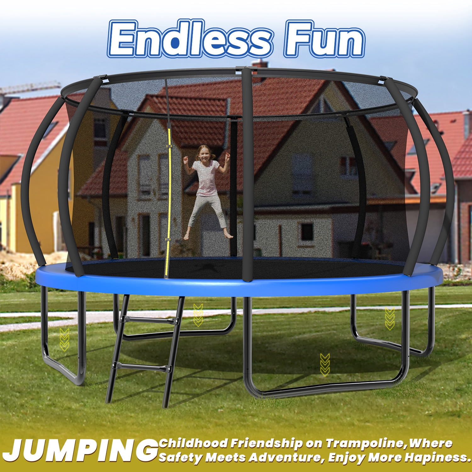 Mini Trampoline 12FT Recreational Kids Trampoline with Safety Enclosure Net & Ladder, Outdoor Recreational Trampolines,Trampoline For Kids