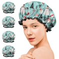 thumbnail image 7 of Shower Caps,Blue Christmas Santa and Snowman Pattern Waterproof Shower Cap for Women 4 Pieces,Double Reusable Hair Cover for Shower PEVA Elastic Stretch Hem, 7 of 7