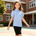 thumbnail image 4 of dazeni Girls School Uniform Cotton Tops Peter Pan Button Down Shirts Pleates Short Sleeve Blouse Tee for Teen Light Blue Size 4-5 Years, 4 of 5