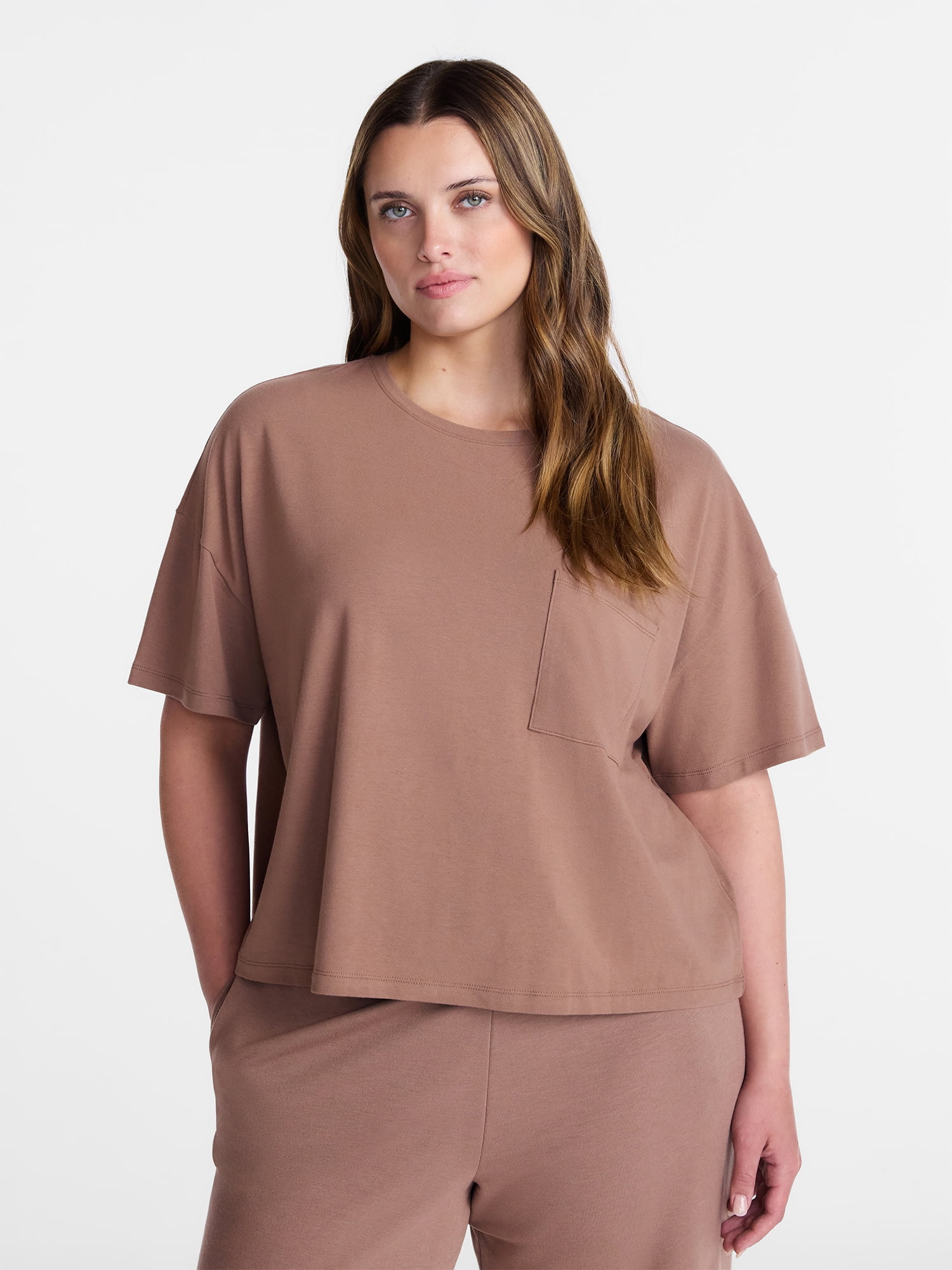 Joyspun Women’s Cotton-Blend Sleep Lounge Top with Short Sleeves, Sizes S-3X