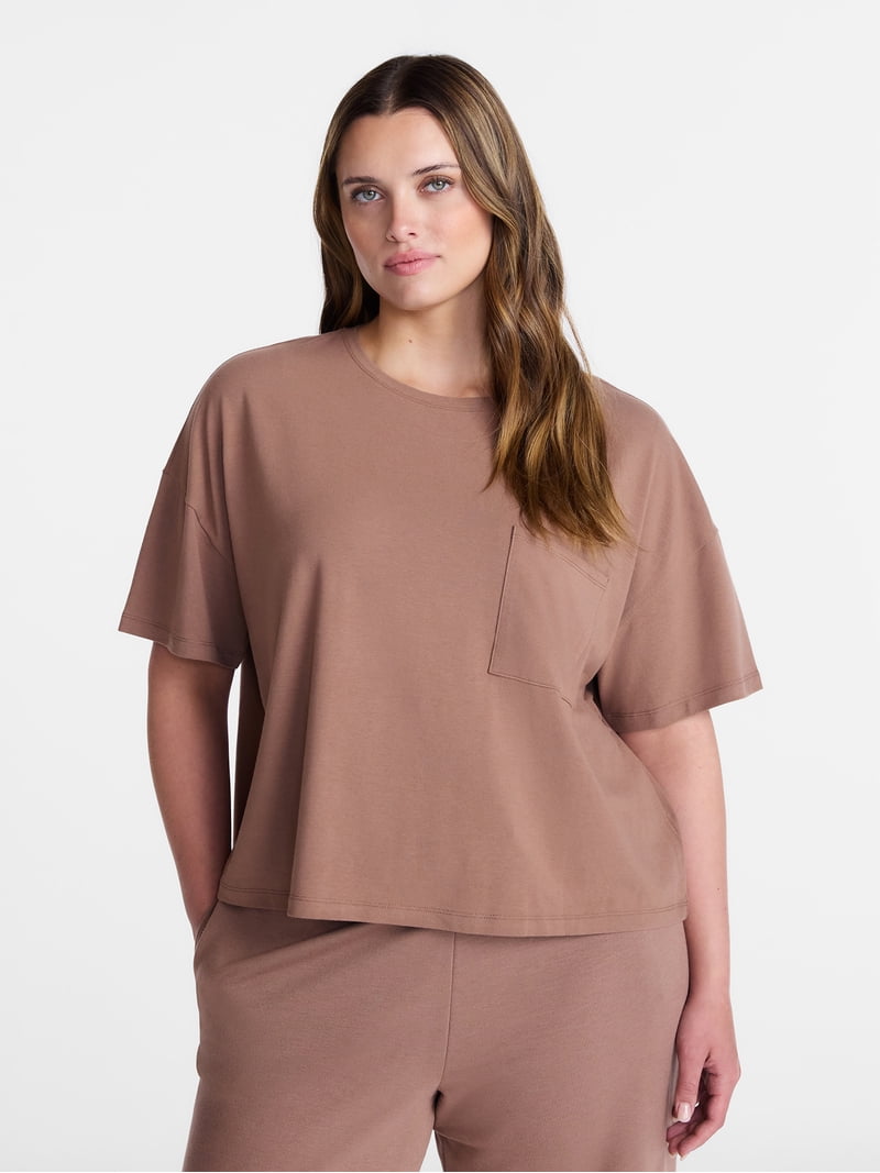 Joyspun Women's Cotton-Modal Sleep Lounge Top with Short Sleeves