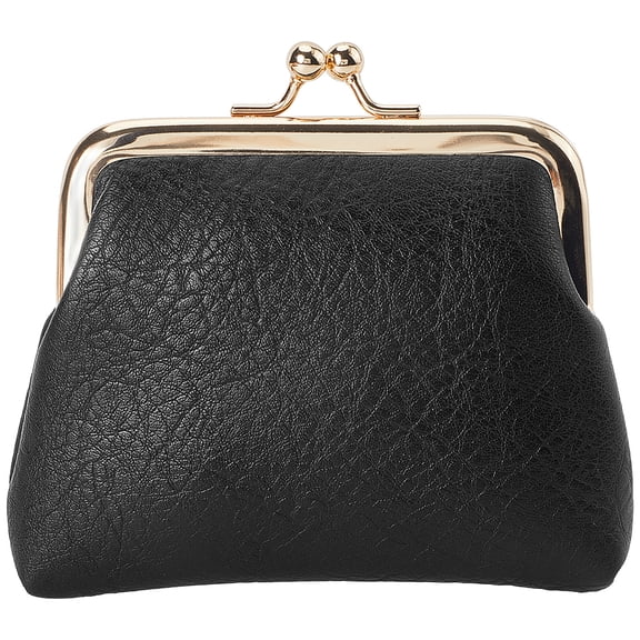 Black Kiss Lock Mini Wallet Vintage Leather Coin Purse Ladies Money Pocket Metal Frame Compact Hand-held Slim Wallet Gift