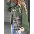 thumbnail image 6 of Women'S Oversized Casual Long Sleeve Button Down Plaid Shacket Boyfriend Jean Jacket with Pockets Green XXL, 6 of 9