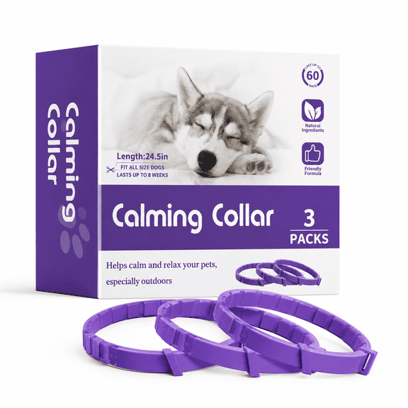 Dog Calming Collar, 3 Pack Adjustable Pet Collar for Dogs, 24.5 in Trim-to-Fit Collar for Travel, Grooming, Fireworks & Outdoor Use
