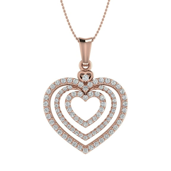 1/2 Carat Diamond Heart in Heart Pendant Necklace in 10K Rose Gold (Silver Chain Included)