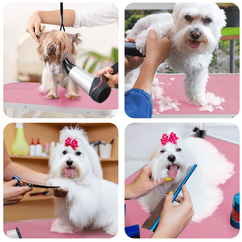 Alden Design 36"L Adjustable Foldable Pet Grooming Table, Pink