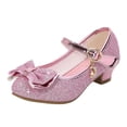 thumbnail image 2 of Low Heel Glitter Princess Shoes for Girls, Non-slip Mary Jane Dress Shoes with Bow and Charm Detail Pink 35, 2 of 9