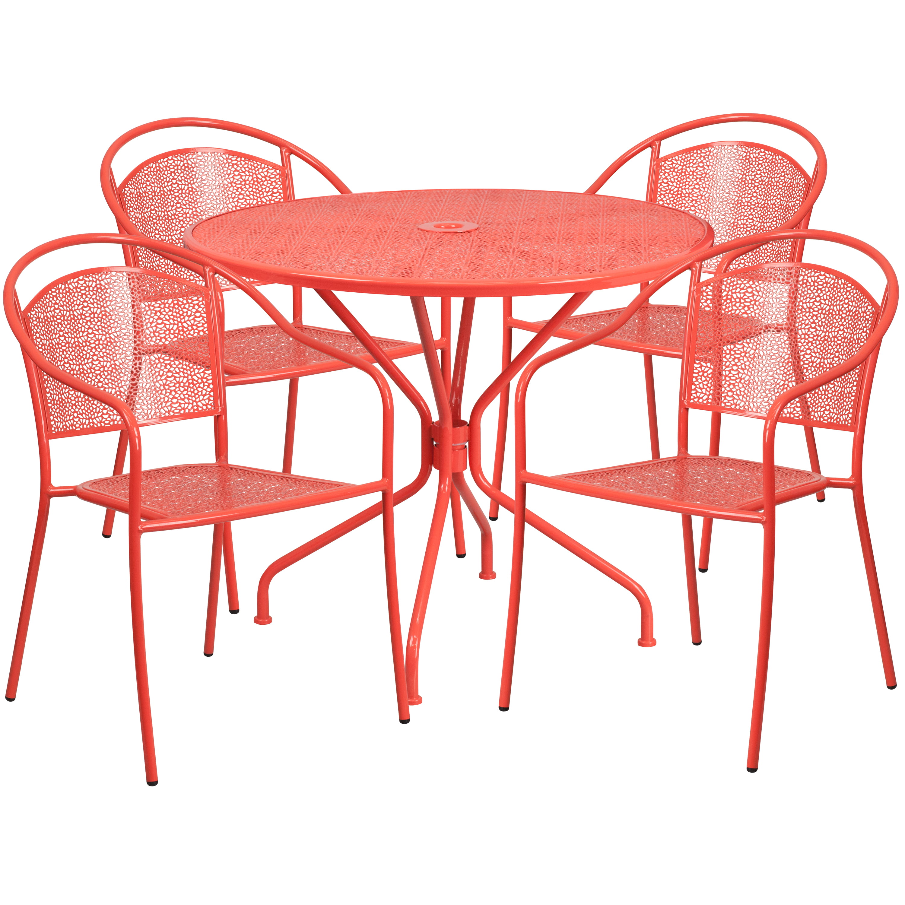 Flash Furniture Commercial Grade 35.25" Round Coral Indoor-Outdoor Steel Patio Table Set with 4 Round Back Chairs - image 2 of 5