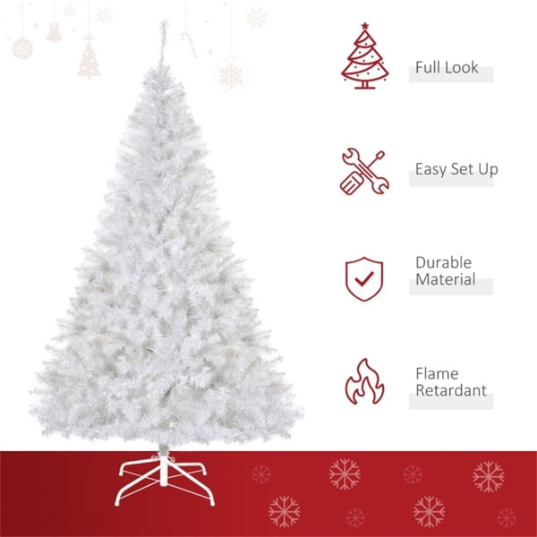6FT Pre-Lit White Artificial Christmas Tree - 1000 Plastic Branch Tips, Metal Base, Indoor Use Only, Holiday Decor for Home/Living Room