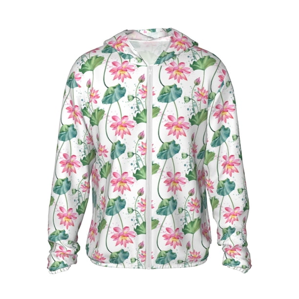 Balery Lotus Flower Sudadera ligera de manga larga con capucha y protección solar UPF 50+ para hombre y mujer, ideal para pesca y running-Small