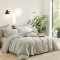 thumbnail image 4 of NAYOROOM 100% Cotton Duvet Cover Queen Set, 3-Piece Breathable Comforter Cover（Sage Green & White Striped）, 4 of 10