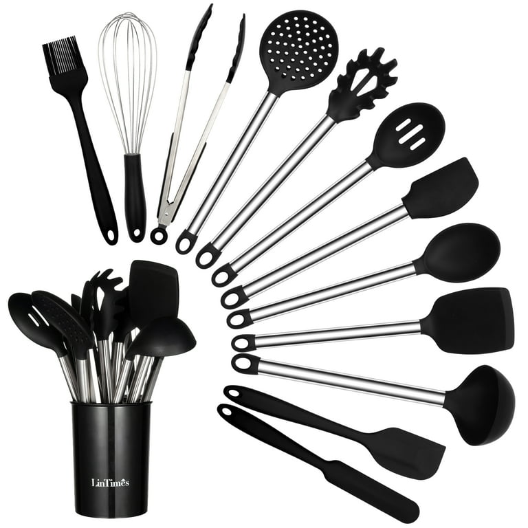 Silicone Cooking Utensils Set, Kitchen Utensils 31pcs Cooking Utensils Set,  Heat Resistant Non-stick Silicone Kitchen Spatula Set with Stainless Steel  Handle - Black (BPA Free, Non Toxic) 