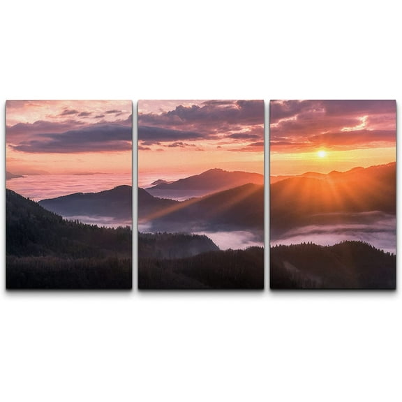 wall26 Canvas Print Wall Art Set Pastel Sunset Sunshine Mountain Range Nature Wilderness Photography Realism Rustic Landscape Colorful Cool for Living Room, Bedroom, Office - 16"x24" x 3